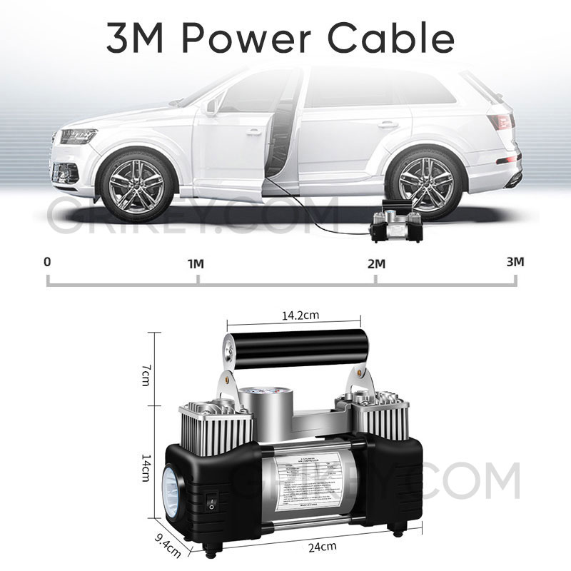 Portable Air Compressor 12V 150PSI Tire Inflator Dual Cylinder Tire Pump with Pressure Gauge LED Light for Car SUVs Trucks-grikey