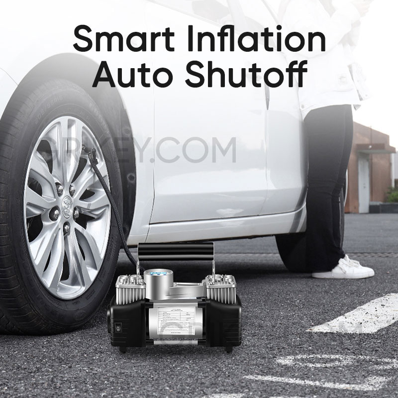 12V Portable Air Compressor 150PSI Tire Inflator Dual Cylinder Tire Pump with LED Light Auto Shut-Off for Car SUVs RVs Trucks-grikey