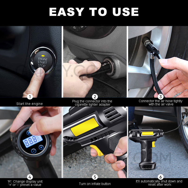 Tire Inflator Portable Air Compressor 12V Smart Air Pump W/ Digital Pressure Gauge Fast Inflation Tire Pump for Car Bicycle Ball-grikey