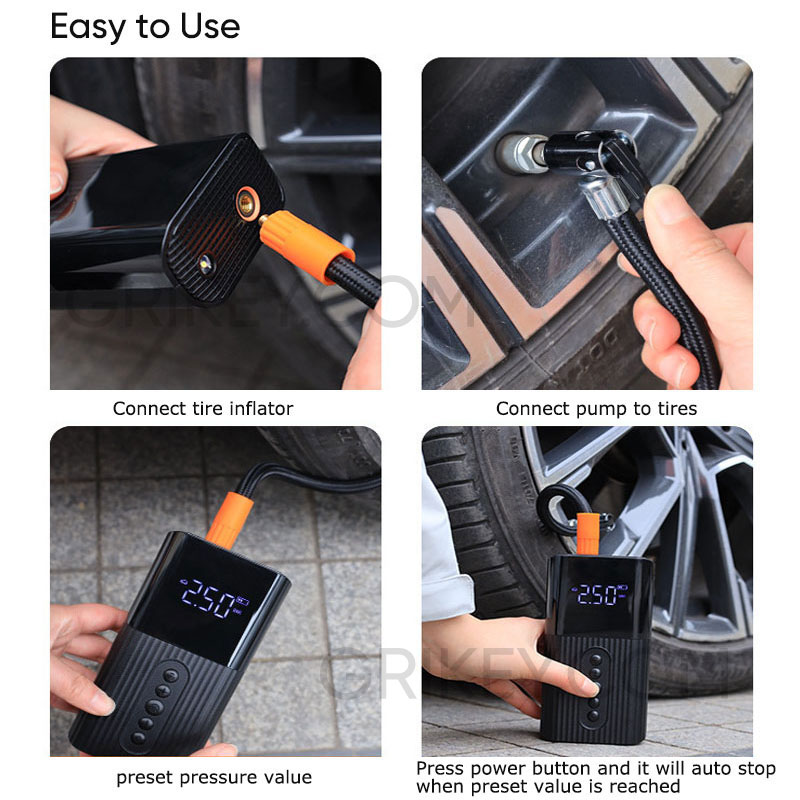 Tire Inflator Portable Air Compressor Cordless & Strong Power Air Pump with 6000mAh Battery Fast inflate 150PSI Tire Pump with LED Light for Car Bike Motor Ball-grikey