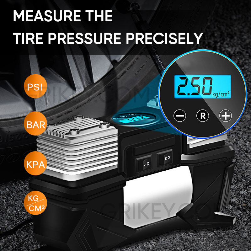 Portable Car Air Compressor Pump with Digital Gauge, 12V Dual Cylinder Tire Inflator Auto Shut Off Pump for Car SUV Truck RVs Bike Motorcycle Ball-grikey