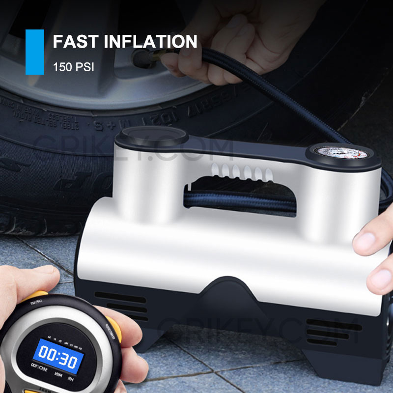 Tire Inflator Portable Air Compressor 12V DC Air Pump Tire Pump with Pressure Gauge LED Light for Car Tires Motorcycles Bike-grikey