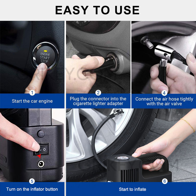 Tire Inflator Air Compressor with Pressure Gauge LED Light 12V DC Portable Electric Air Pump 150PSI Tyre Inflator for Car Tires-grikey