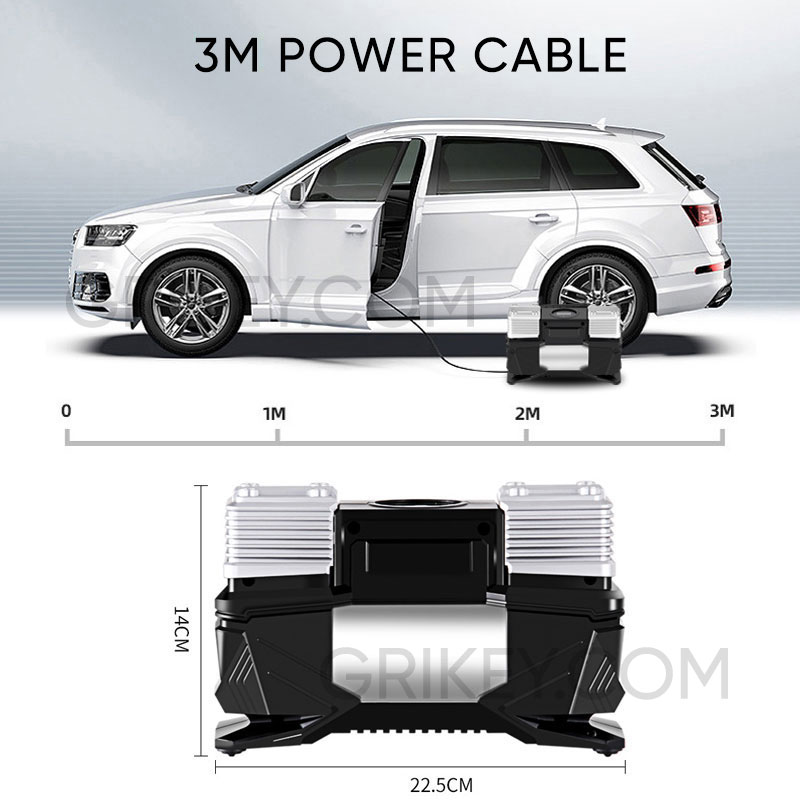 Dual Cylinder Tire Inflator Portable Air Compressor with Pressure Gauge LED Light, 12V DC Auto Tire Pump for Car Tires SUV Truck RVs Balls Bicycles-grikey