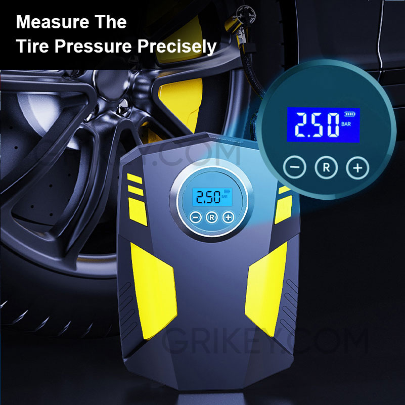  Tire Inflator Air Compressor Portable Air Pump 12V DC Auto Tire Pump w/ Digital Pressure Gauge LED Light for Car Tire Bike Motorcycle Ball-grikey