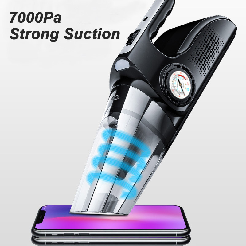 Portable Car Vacuum Cleaner with Air Compressor Pump, DC 12V Tire Inflator Handheld Car Vacuum with LED Light Wet/Dry Vacuum-grikey