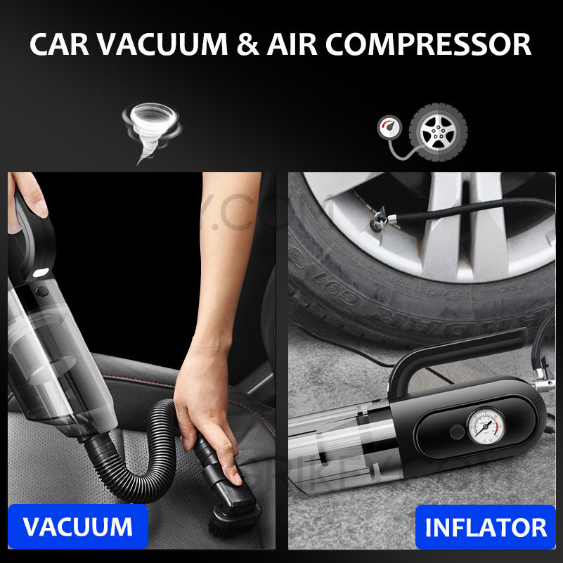 4-IN-1 Portable Car Vacuum Cleaner with Air Compressor Pump DC 12V Tire Inflator for Cars, Handheld Car Vaccum with LED Light-grikey