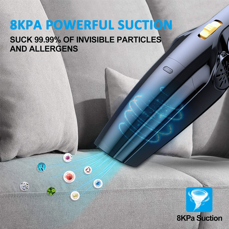 Cordless Portable Car Vacuum Cleaner 8000Pa Powerful Suction Rechargeable Auto Vaccum Cleaner for Home Office Sofa Desk-grikey