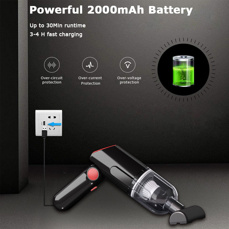 Handheld Vacuum Cleaner Cordless 8000PA Suction Hand Vacuum Cordless for Home Car Cleaning Mini Portable Car Vacuum USB Charging-grikey