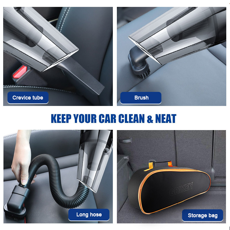 Portable Car Vacuum Cleaner with Air Compressor Pump, DC 12V Tire Inflator Handheld Car Vacuum with LED Light Wet/Dry Vacuum-grikey