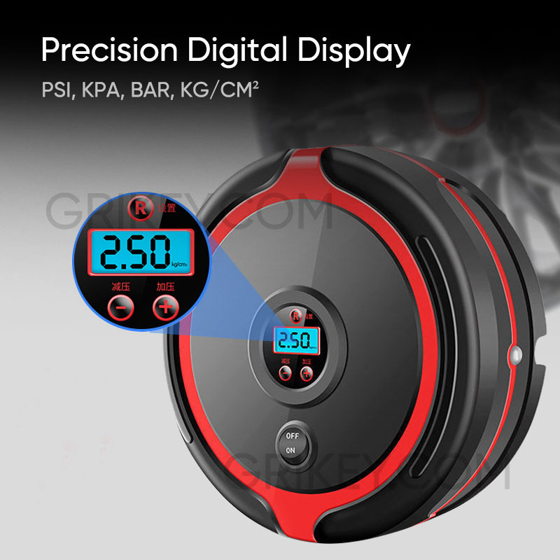 Air Compressor Tire Inflator Portable Air Pump 12V DC Auto Tire Pump w/ Digital Pressure Gauge LED Light for Car Tires Bicycle Balls-grikey