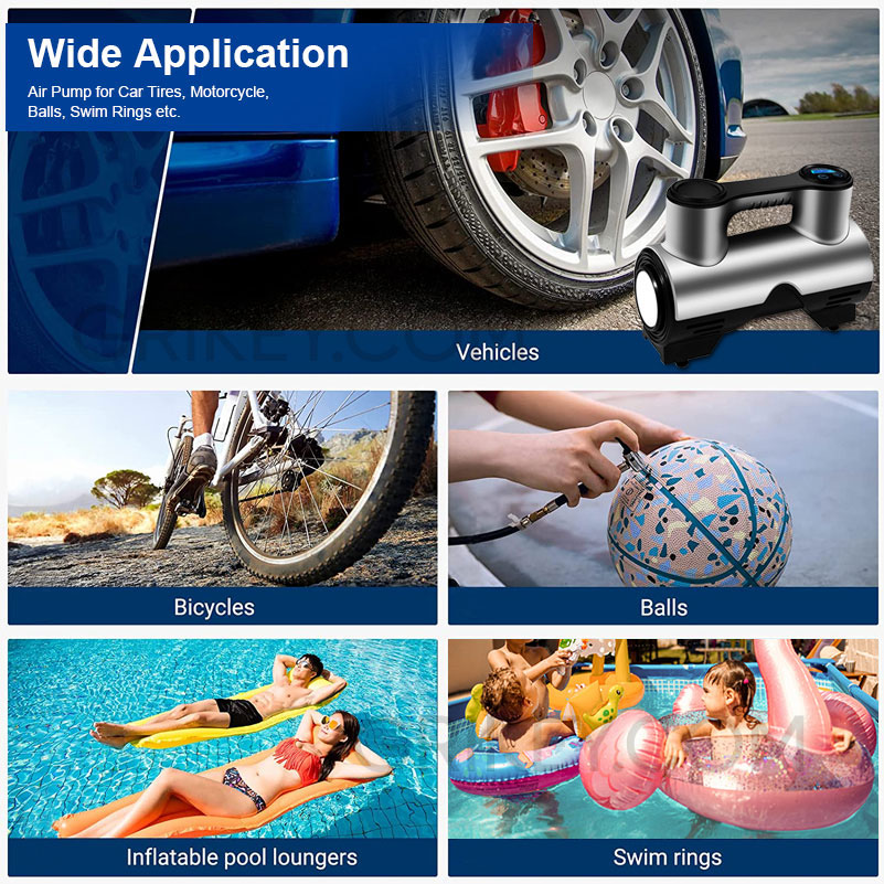 Tire Inflator Portable Air Compressor for Car Tires, DC 12V Auto Tire Pump with Digital Pressure Gauge LED Lights for Car, Bicycle, Balloon, Ball and Other Inflatables-grikey