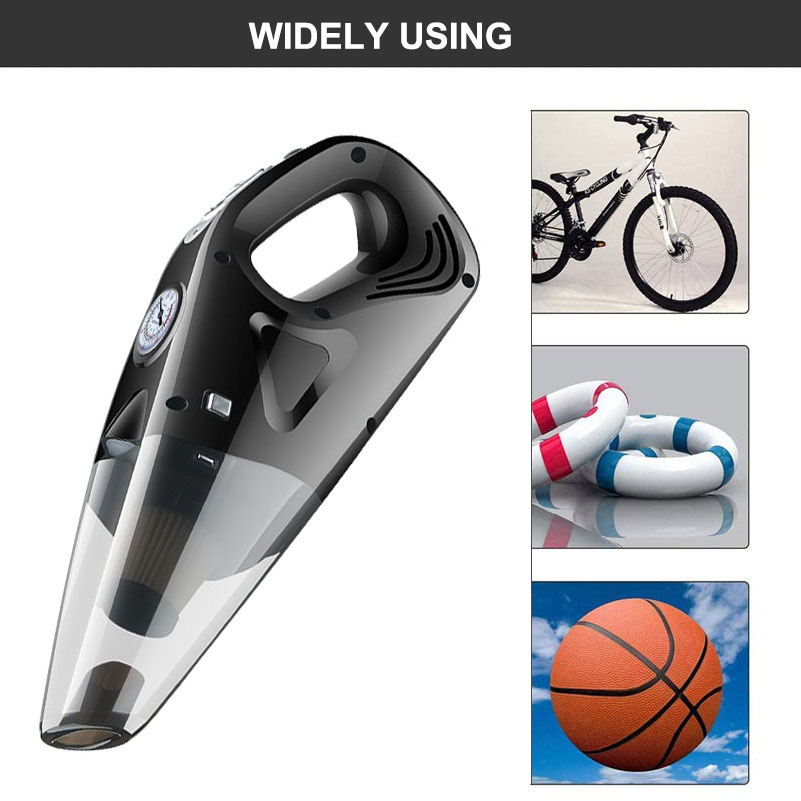 4-IN-1 Car Vacuum Cleaner Tire Inflator Portable Air Compressor with Tire Pressure Gauge LED Light DC 12V Auto Vacuum Cleaner-grikey