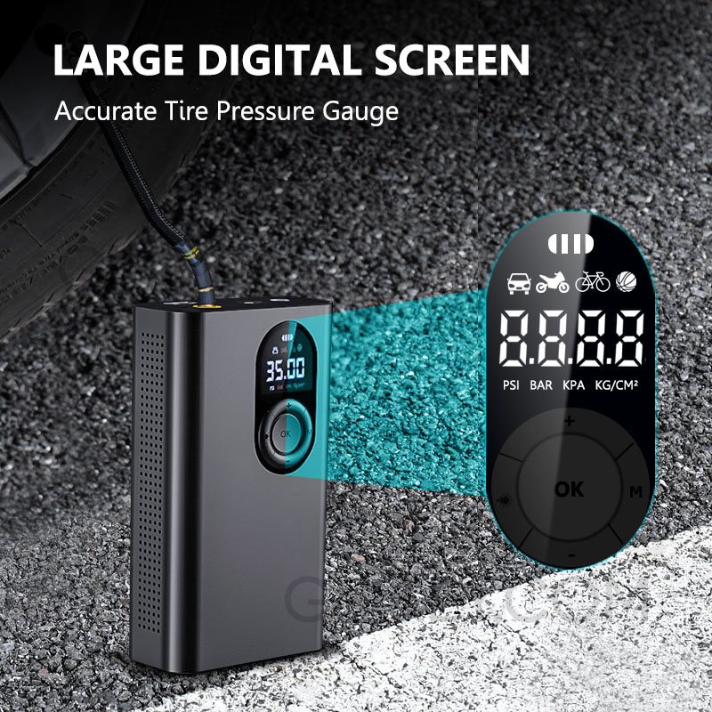 Cordless Tire Inflator Portable Air Compressor 150 PSI Rechargeable Battery 6000mAh Electric Air Pump for Car Tires Bicycle Motorcycle Ball-grikey