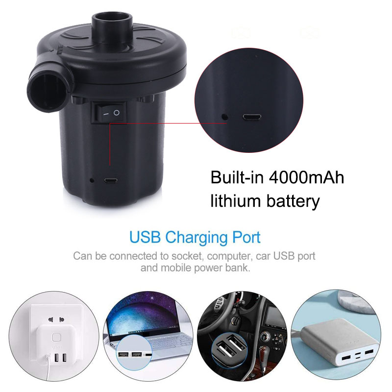 Air Pump for Inflatables Rechargeable Electric Pump Inflator/Deflator for Camping Inflatable Cushion Air Mattress Bed Pool Toy-grikey