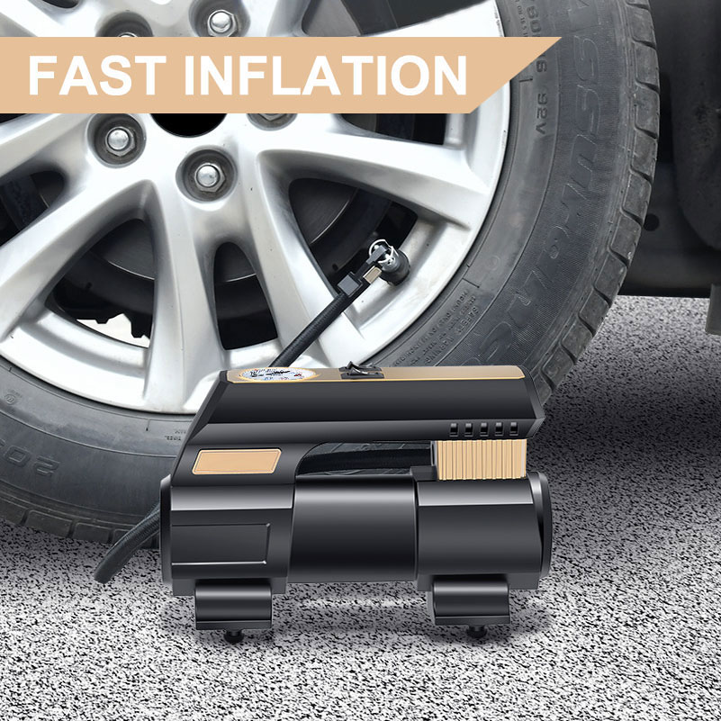 Tire Inflator Portable Air Compressor w/ Pressure Gauge LED Light 12V DC Portable Electric Air Pump 150PSI Car Tyre Inflator -grikey
