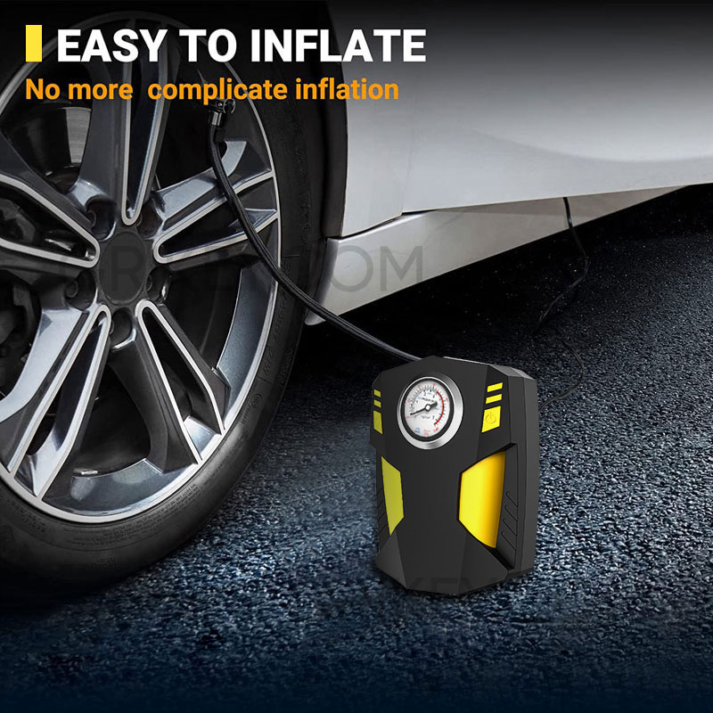 Tire Inflator Air Compressor with Pressure Gauge LED Light 12V DC Portable Electric Air Pump Tyre Inflator for Car Tires -grikey