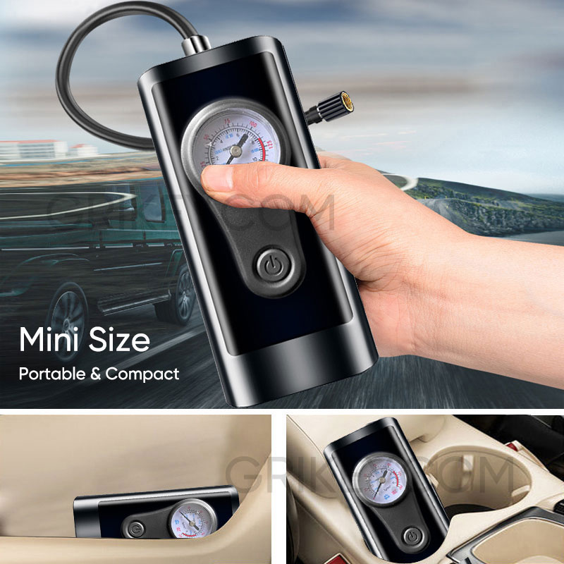 Tire Inflator Portable Air Compressor 12V Mini Electric Auto Tire Pump with Pressure Gauge LED Light for Car Tires Bicycle Ball-grikey