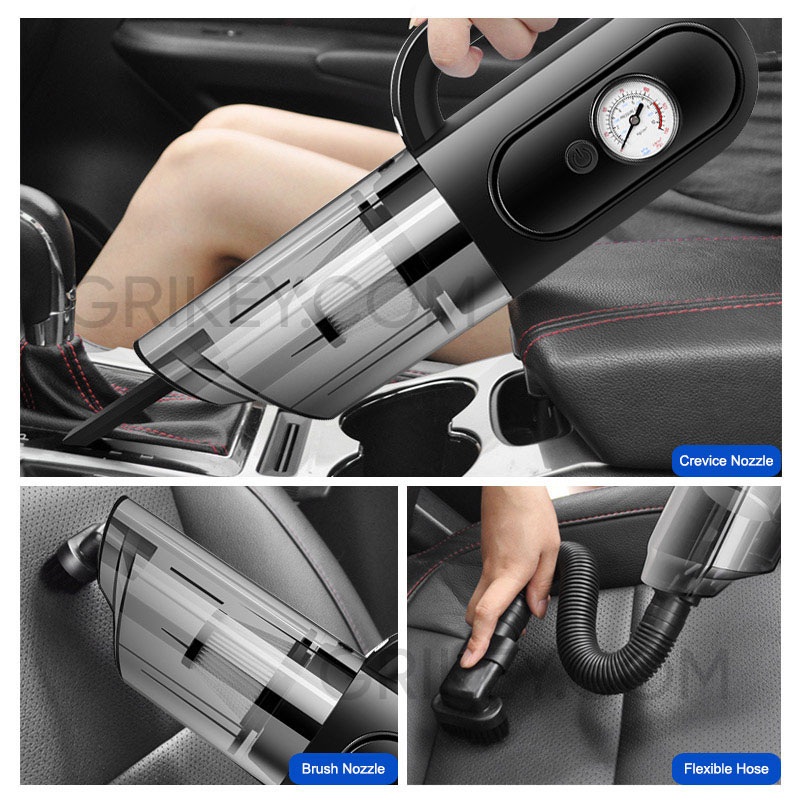 4-IN-1 Portable Car Vacuum Cleaner with Air Compressor Pump DC 12V Tire Inflator for Cars, Handheld Car Vaccum with LED Light-grikey