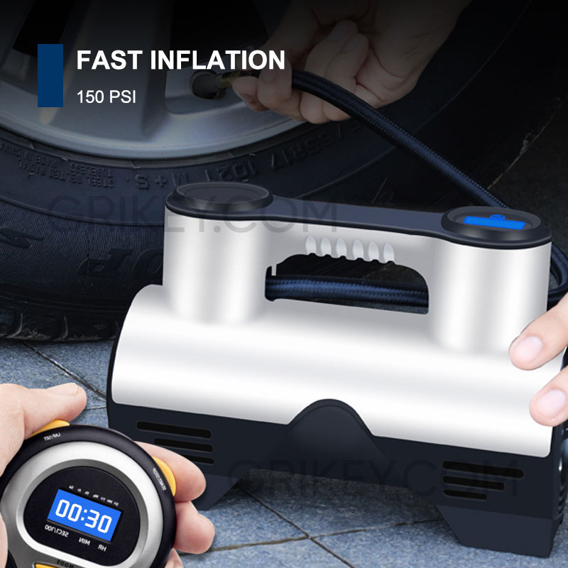 Tire Inflator Portable Air Compressor for Car Tires, DC 12V Auto Tire Pump with Digital Pressure Gauge LED Lights for Car, Bicycle, Balloon, Ball and Other Inflatables-grikey