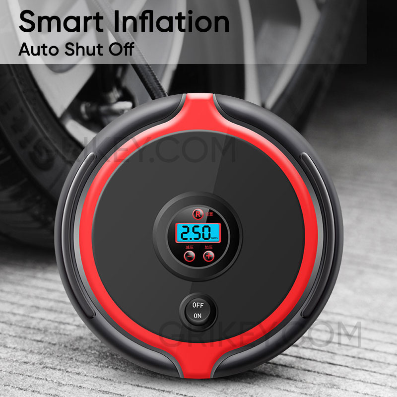 Air Compressor Tire Inflator Portable Air Pump 12V DC Auto Tire Pump w/ Digital Pressure Gauge LED Light for Car Tires Bicycle Balls-grikey