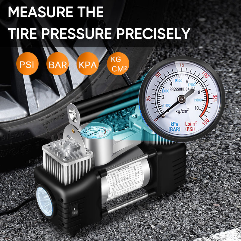 Portable Air Compressor 12V 150PSI Tire Inflator Dual Cylinder Tire Pump with Pressure Gauge LED Light for Car SUVs Trucks-grikey