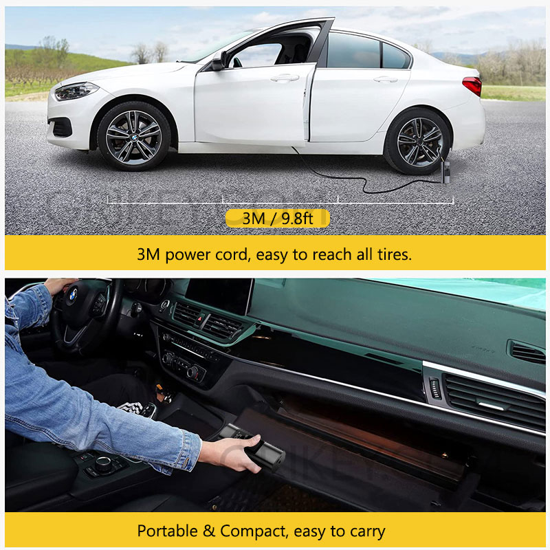 Tire Inflator Portable Air Compressor Pump 12V Mini Electric Tire Pump Up to 150PSI w/ Digital Screen LED Light for Car Tires-grikey