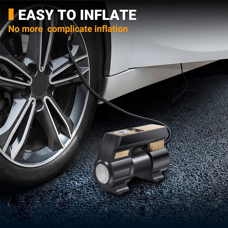 Tire Inflator Portable Air Compressor w/ Pressure Gauge LED Light 12V DC Portable Electric Air Pump 150PSI Car Tyre Inflator -grikey