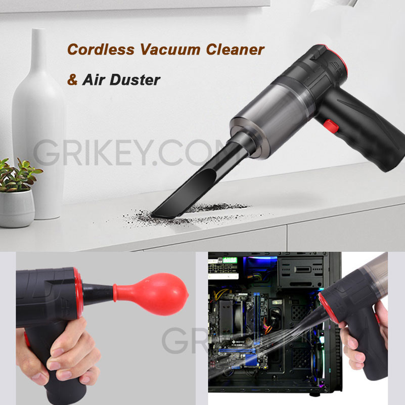 Cordless Vacuum & Air Duster 2 in 1 Mini Handheld Vac USB Rechargeable Easy to Clean Desktop Keyboard Drawer Car Interior-grikey