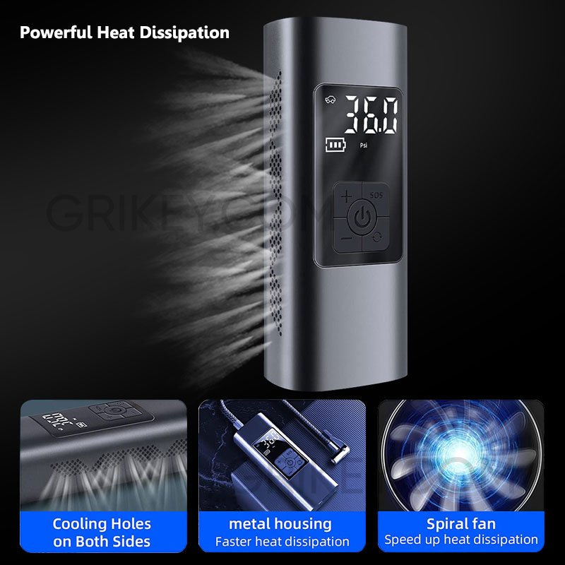 Tire Inflator Portable Air Compressor Pump 12V Mini Electric Tire Pump Up to 150PSI w/ Digital Screen LED Light for Car Tires-grikey