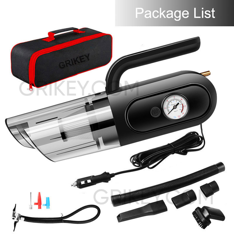 4-IN-1 Portable Car Vacuum Cleaner with Air Compressor Pump DC 12V Tire Inflator for Cars, Handheld Car Vaccum with LED Light-grikey