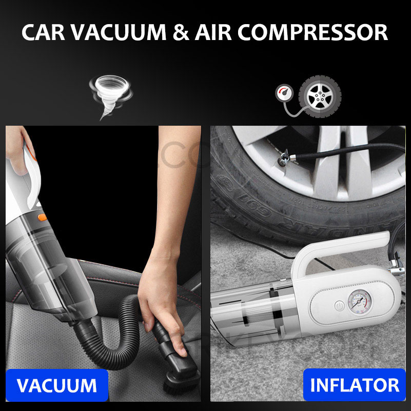 Handheld Car Vacuum Cleaner with LED Light Tire Pressure Gauge and Car Inflator, Car Accessories Kits for Interior Detailing-grikey