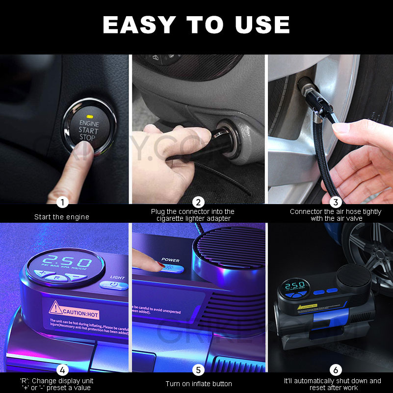 Tire Inflator Portable Air Compressor DC 12V Auto Air Pump 150PSI Fast Inflating with Digital Pressure Gauge for Car Tires Bike-grikey