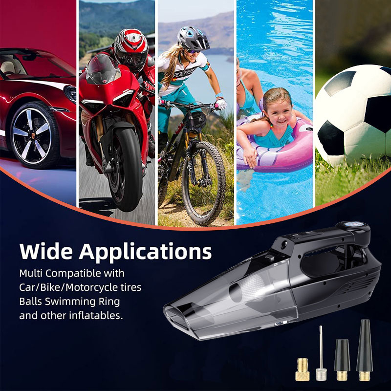 Car Vacuum Cleaner 4-in-1 Tire Inflator Portable Air Compressor with Tire Pressure Gauge LED Light 12 DC Corded Handheld Vacuum-grikey