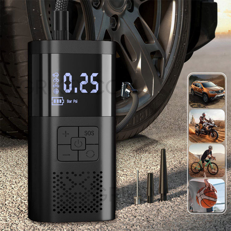 Portable Air Compressor Car Tire Inflator Auto Tire Pump w/ Digital Pressure Gauge LED Light Fast Inflation Car Tires Motorcycles-grikey