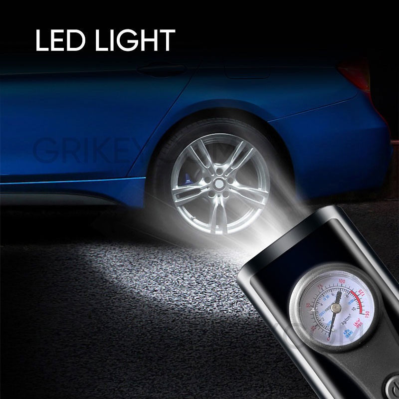 Tire Inflator Portable Air Compressor 12V Mini Electric Auto Tire Pump with Pressure Gauge LED Light for Car Tires Bicycle Ball-grikey