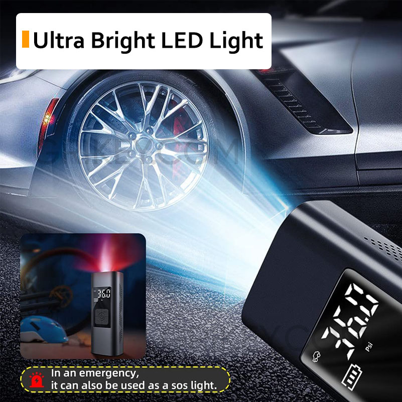 Portable Air Compressor Car Tire Inflator Auto Tire Pump w/ Digital Pressure Gauge LED Light Fast Inflation Car Tires Motorcycles-grikey