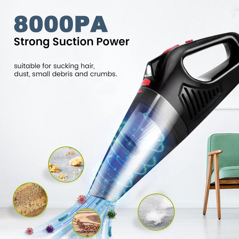 Cordless Handheld Vacuum Cleaner Rechargeable 8000Pa High Power Portable Car Vacuum Cleaner w/ LED Light for Home Office Car-grikey