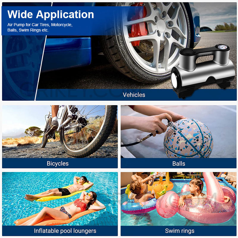 Tire Inflator Portable Air Compressor 12V DC Air Pump Tire Pump with Pressure Gauge LED Light for Car Tires Motorcycles Bike-grikey