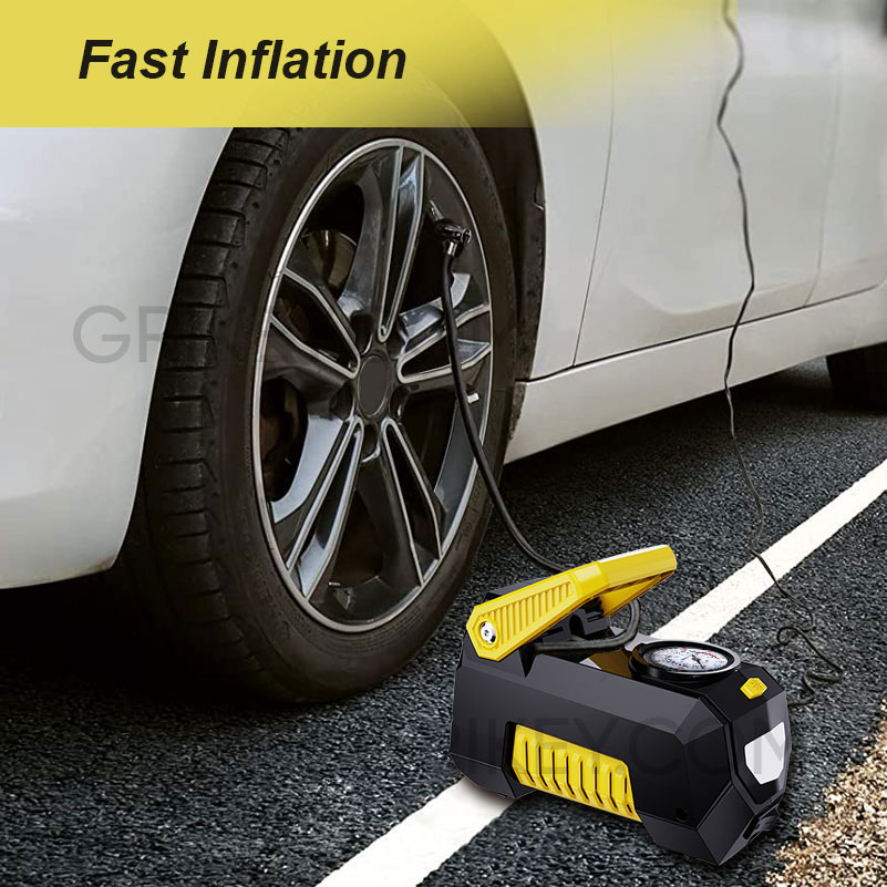 Tire Inflator Air Compressor Portable Air Pump 12V DC Auto Tire Pump w/ Pressure Gauge LED Light for Car Tires Bicycle Balls-grikey