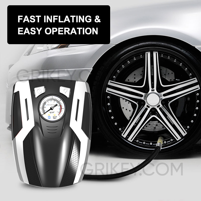 Air Compressor Tire Inflator DC 12V Portable Auto Tire Pump Dial Pressure Gauge w/ LED Light Air Pump for Car Tires Bicycle -grikey