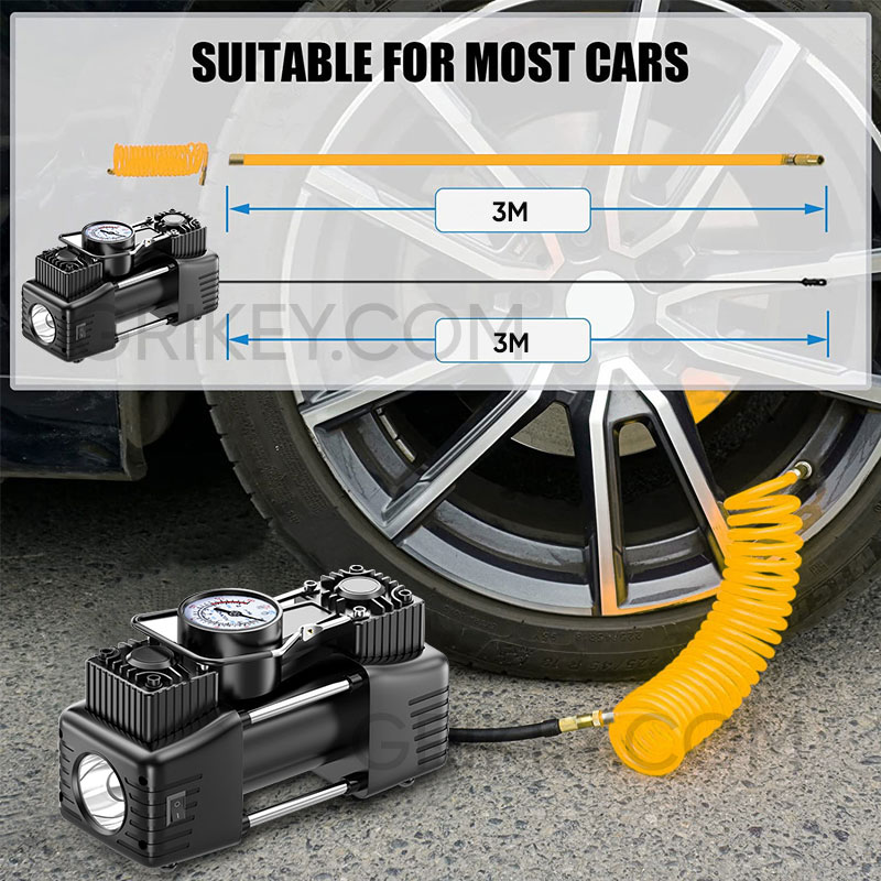 Portable Air Compressor Pump Tire Inflator 150PSI Heavy Duty Dual Cylinder with Pressure Gauge LED Light for Car SUV Trucks RV-grikey
