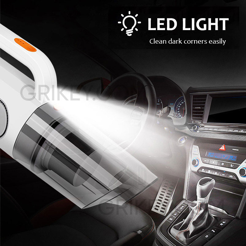 Handheld Car Vacuum Cleaner with LED Light Tire Pressure Gauge and Car Inflator, Car Accessories Kits for Interior Detailing-grikey