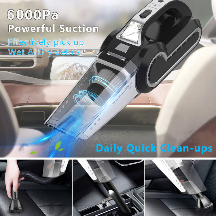 Car Vacuum Cleaner with Searchlight, Tire Pressure Gauge and Car Inflator, 120W Powerful Suction for Wet and Dry Amphibious-grikey