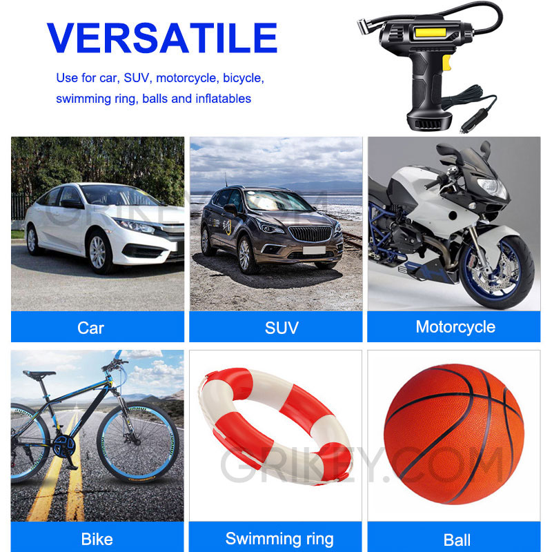 Tire Inflator Portable Air Compressor 12V Smart Air Pump W/ Digital Pressure Gauge Fast Inflation Tire Pump for Car Bicycle Ball-grikey