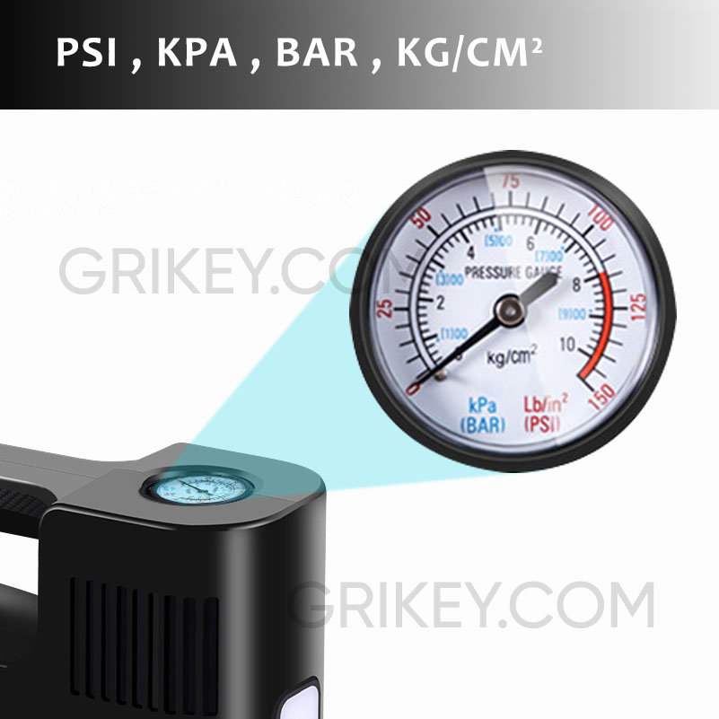 Tire Inflator Air Compressor with Pressure Gauge LED Light 12V DC Portable Electric Air Pump 150PSI Tyre Inflator for Car Tires-grikey