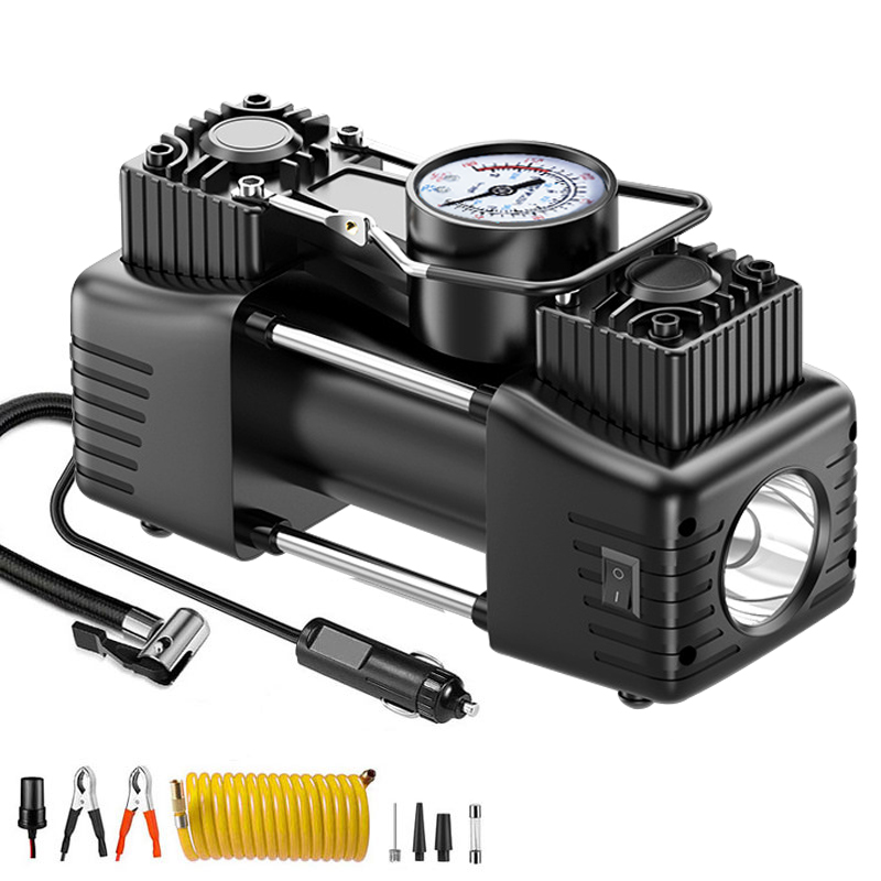 Portable Air Compressor Pump Tire Inflator 150PSI Heavy Duty Dual Cylinder with Pressure Gauge LED Light for Car SUV Trucks RV