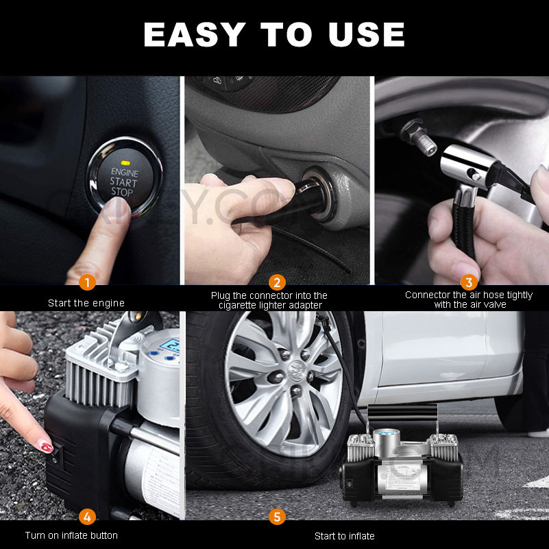 Portable Air Compressor 12V 150PSI Tire Inflator Dual Cylinder Tire Pump with Pressure Gauge LED Light for Car SUVs Trucks-grikey