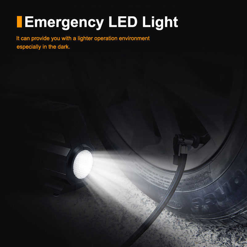 Tire Inflator Portable Air Compressor w/ Pressure Gauge LED Light 12V DC Portable Electric Air Pump 150PSI Car Tyre Inflator -grikey