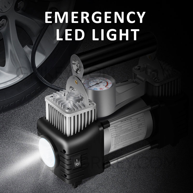 Portable Air Compressor 12V 150PSI Tire Inflator Dual Cylinder Tire Pump with Pressure Gauge LED Light for Car SUVs Trucks-grikey